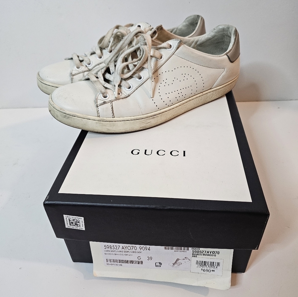 Gucci Ace Interlocking G Low Sneakers White Leather Womens Size US 9 UK 39 - Picture 1 of 16
